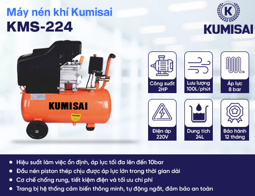 Máy nén khí piston mini gia đình Kumisai KMS-224 - 2