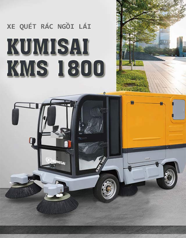 Xe quét rác công nghiệp ngồi lái Kumisai KMS 1800 thiết kế tiện dụng
